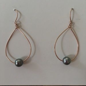 Handmade Tahitian Pearl Rose GF Dangling Earrings